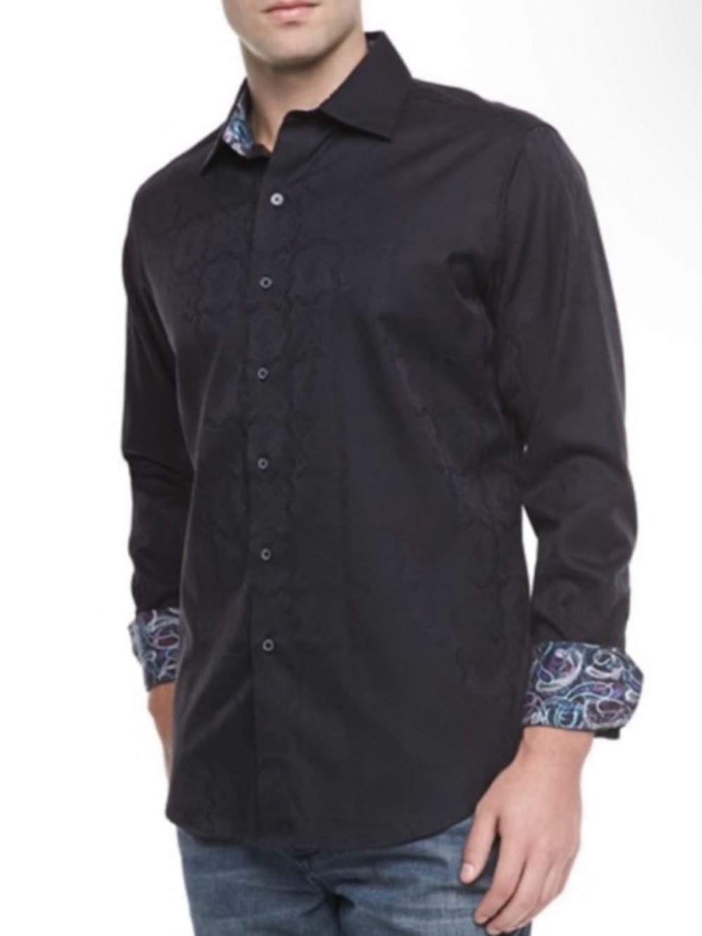 Robert Graham Black Windsor Men's Flip Cuff Classic Paisley Long Sleeve Size L